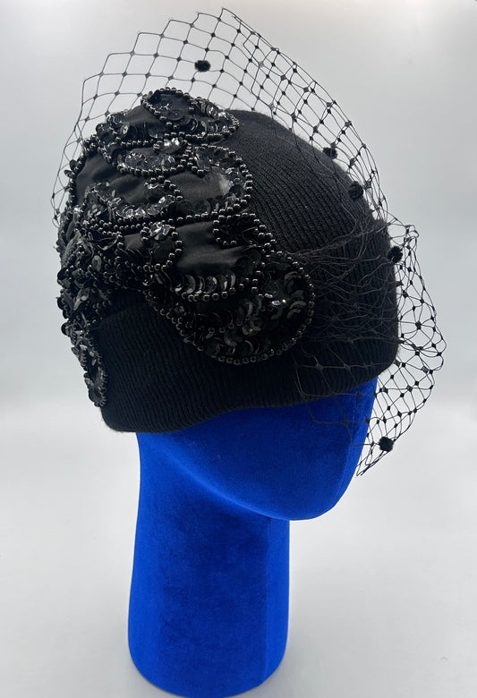 Black sequin beanie